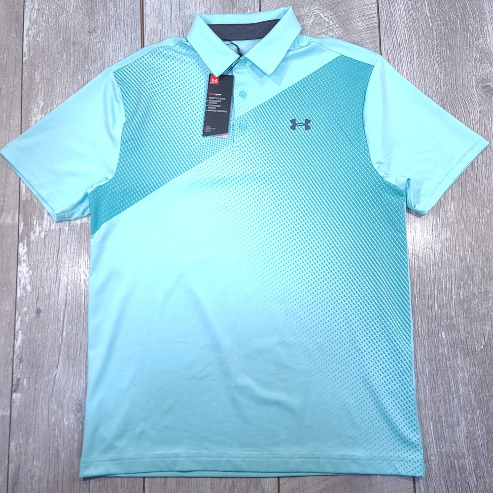 Under Armour Playoff Polo Mens Medium Blue Teal Gradient HeatGear Golf Shirt